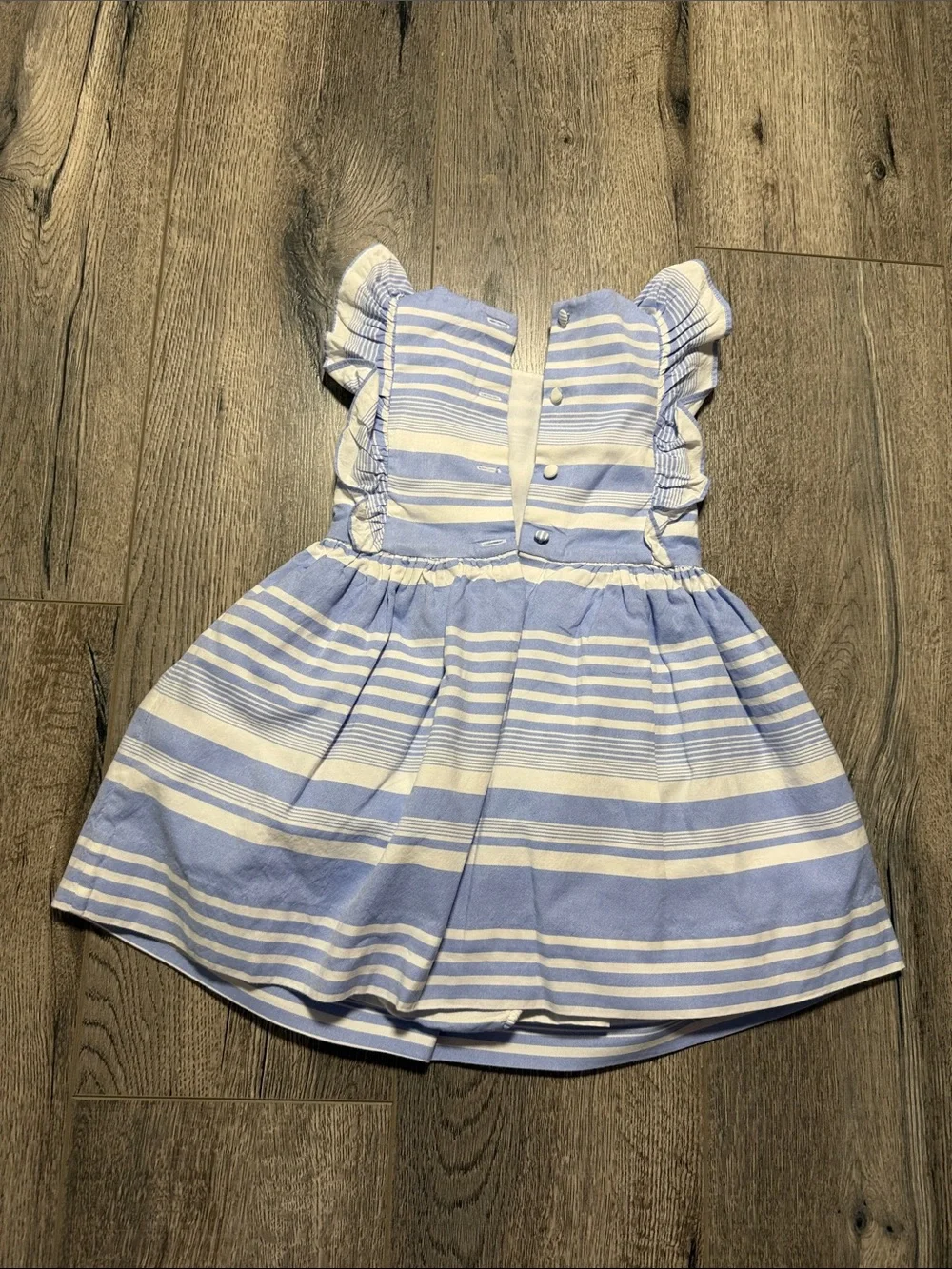 Ralph Lauren Blue and White Striped Flutter-Sleeve Dress